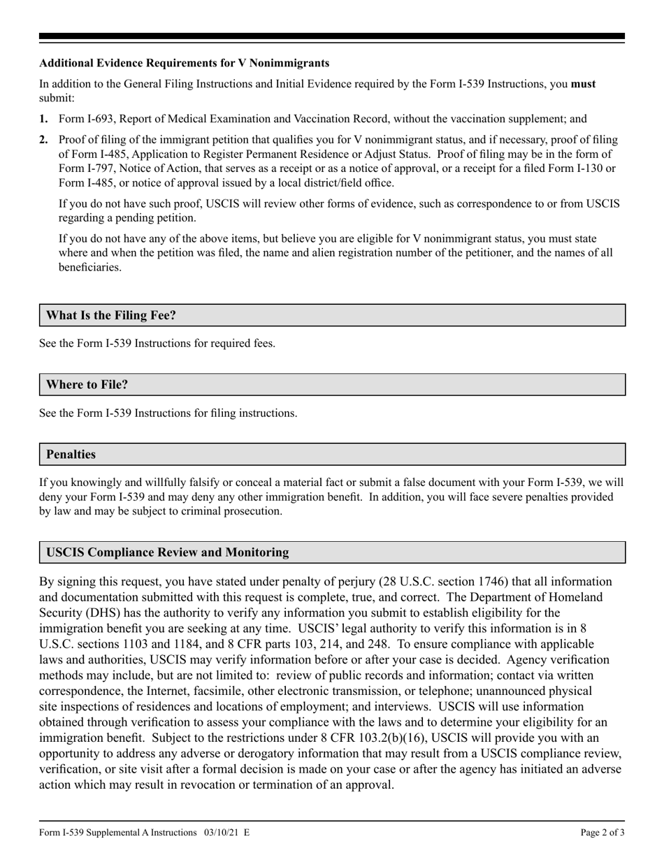 Instructions for USCIS Form I-539A Supplemental Information for Application to Extend / Change Nonimmigrant Status, Page 2