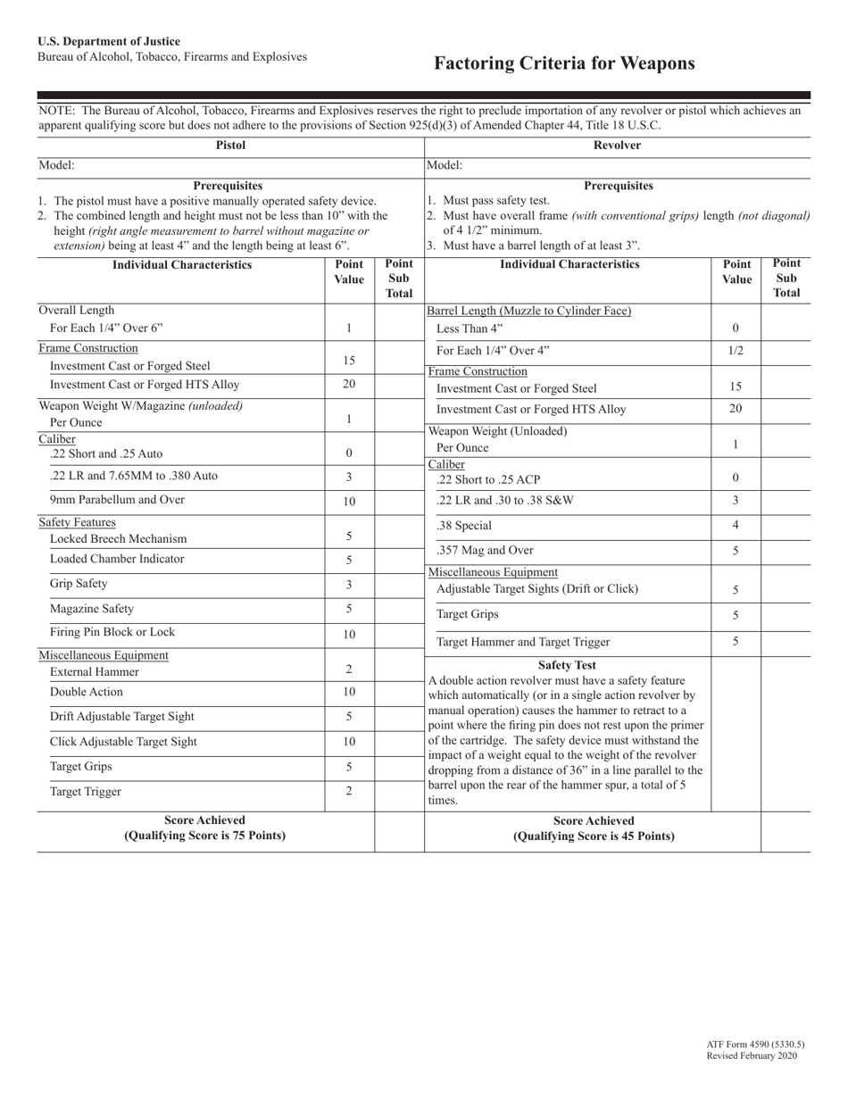 ATF Form 4590 (5330.5) Factoring Criteria for Weapons, Page 1