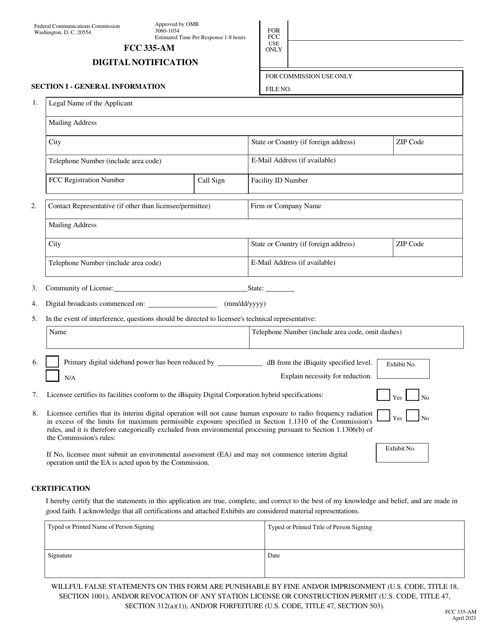 FCC Form 335-AM  Printable Pdf