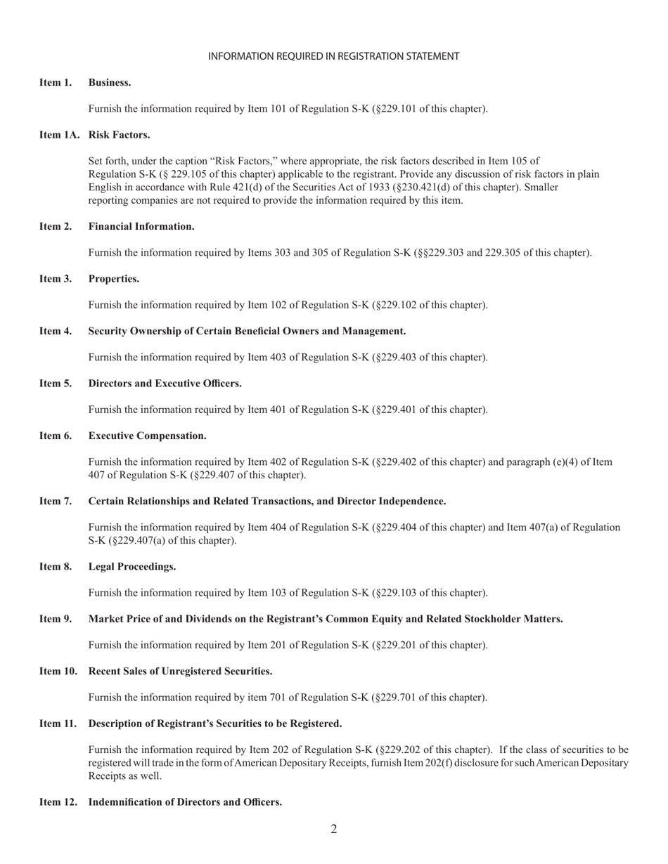 SEC Form 1396 (10) General Form for Registration of Securities Pursuant to Section 12(B) or (G), Page 2