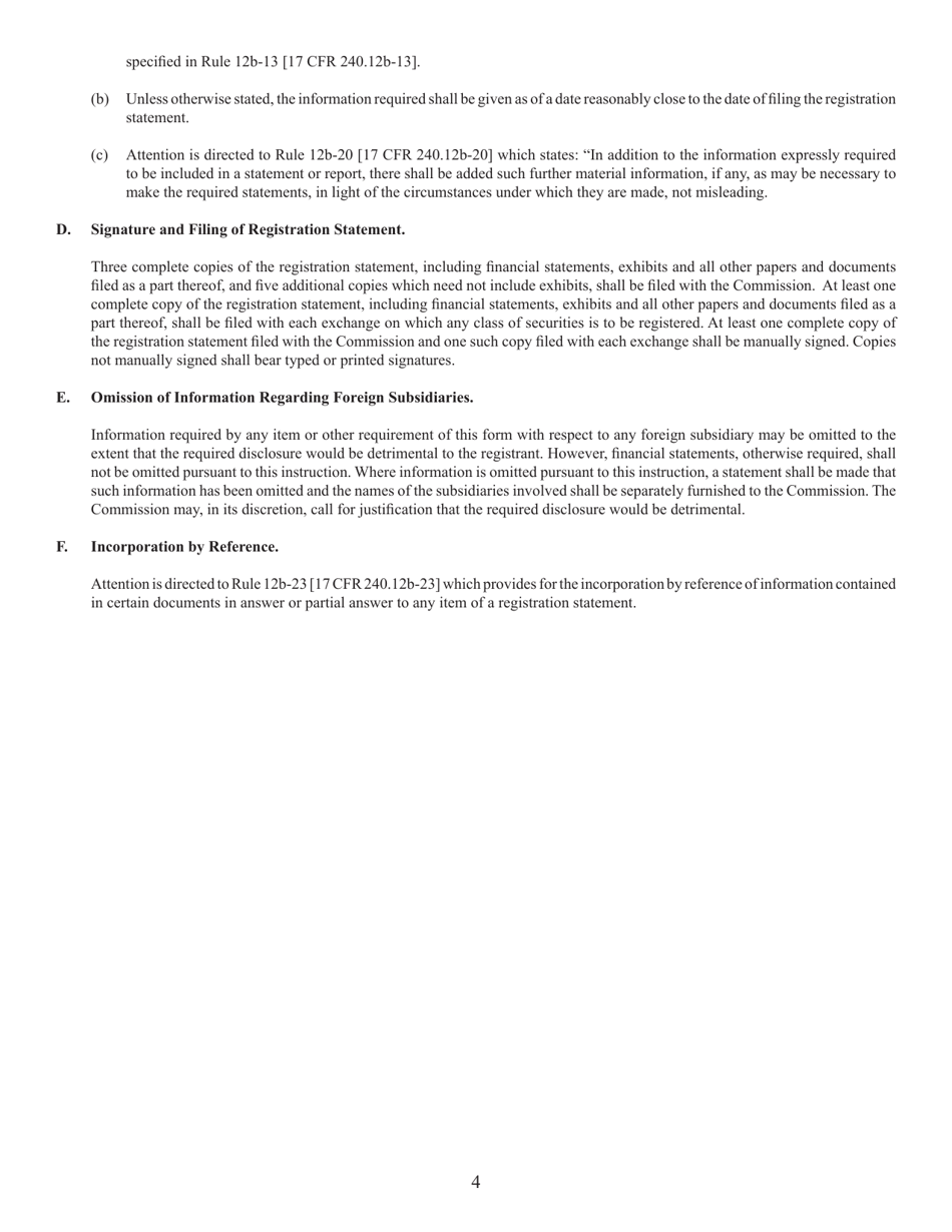 SEC Form 1396 (10) General Form for Registration of Securities Pursuant to Section 12(B) or (G), Page 4