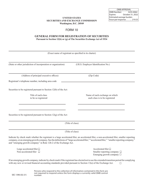 SEC Form 1396 (10)  Printable Pdf