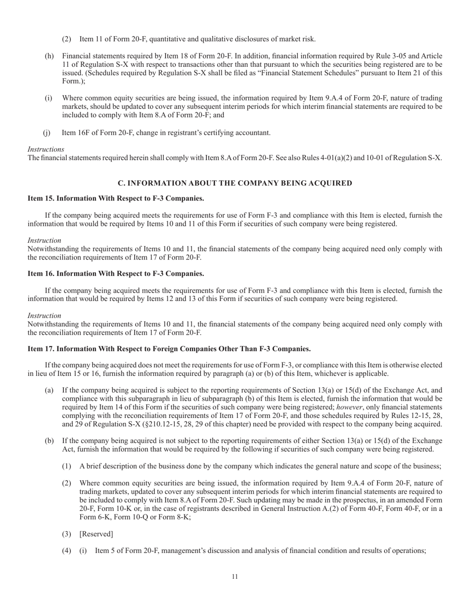 SEC Form 2078 (F-4) Registration Statement for Securities of Certain Foreign Private Issuers Issued in Certain Business Combination Transactions, Page 11
