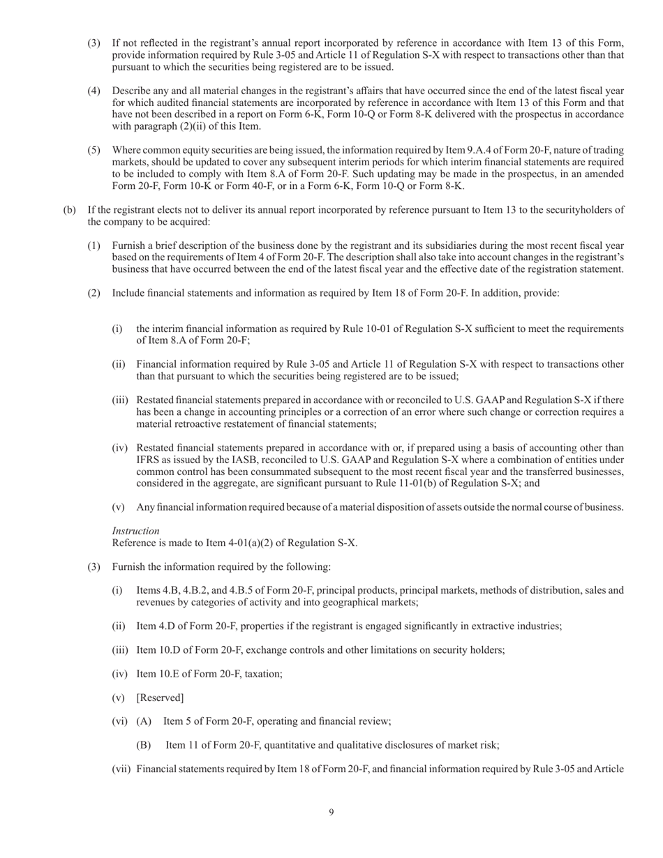 SEC Form 2078 (F-4) Registration Statement for Securities of Certain Foreign Private Issuers Issued in Certain Business Combination Transactions, Page 9