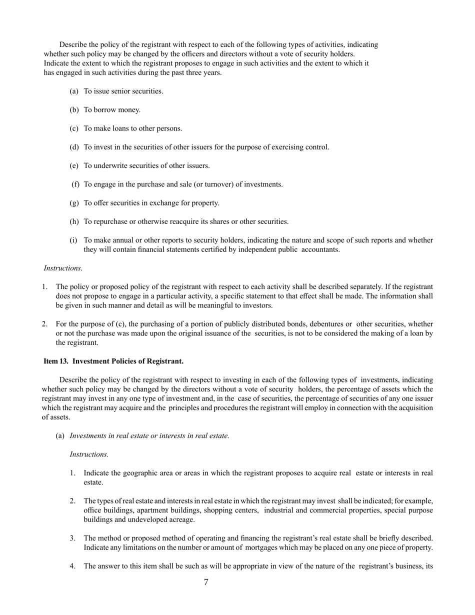 SEC Form 907 (S-11) Registration of Securities of Certain Real Estate Companies, Page 7