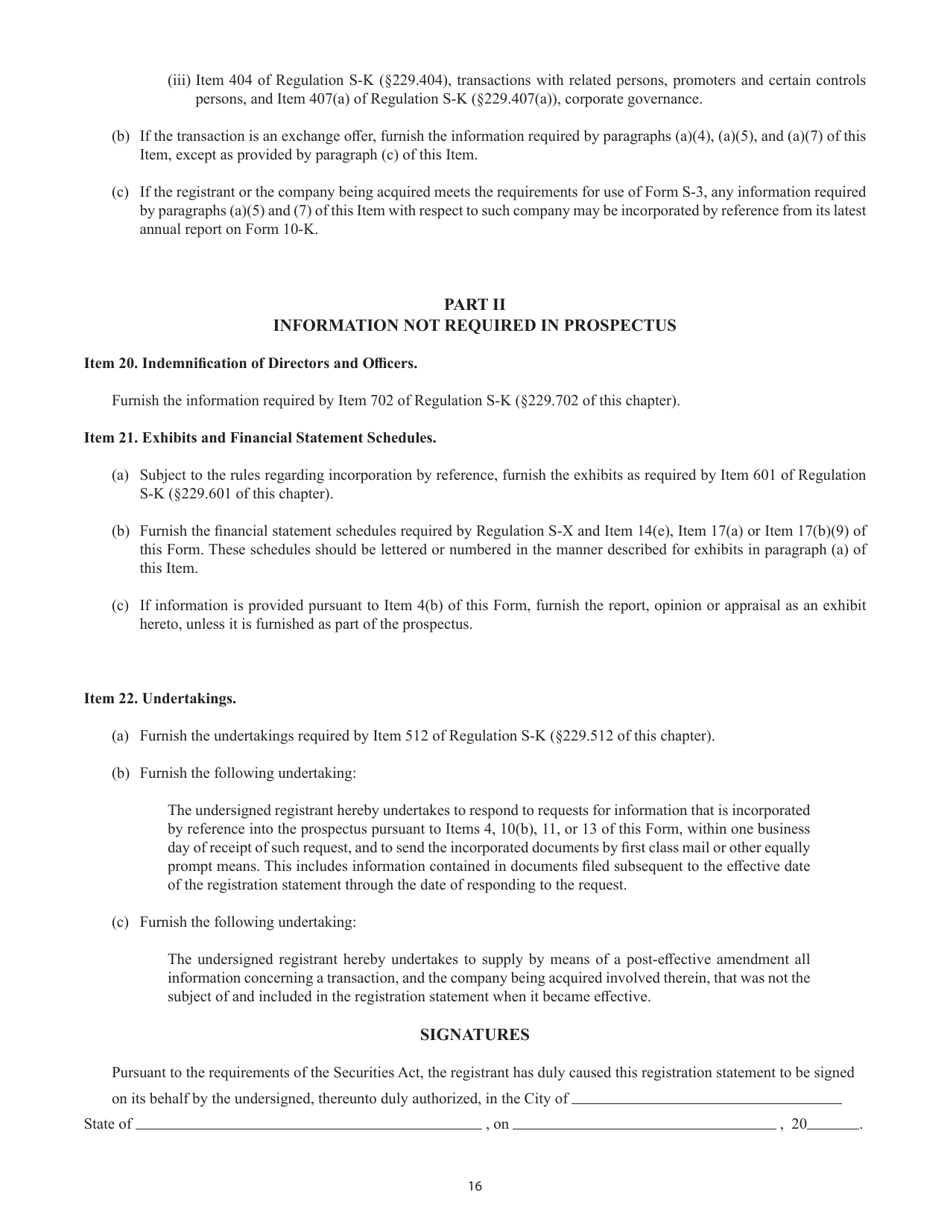 SEC Form 2077 (S-4) Registration Statement Under the Securities Act of 1933, Page 16