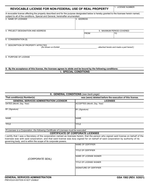 GSA Form 1582  Printable Pdf