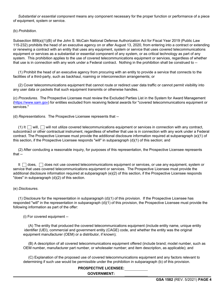 GSA Form 1582 Revocable License for Non-federal Use of Real Property, Page 4