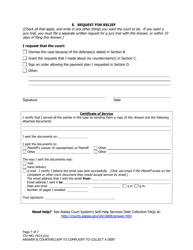 Form CIV-481 &quot;Answer &amp; Counterclaim to Complaint to Collect a Debt&quot; - Alaska, Page 7