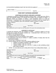 Document preview: Form CR-224 Third Party Custodian Order and Agreement - Alaska