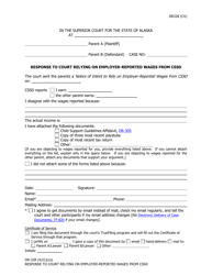 Document preview: Form DR-328 Response to Court Relying on Employer-Reported Wages From Cssd - Alaska