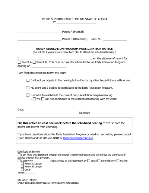 Form DR-575 Early Resolution Program Participation Notice - Alaska