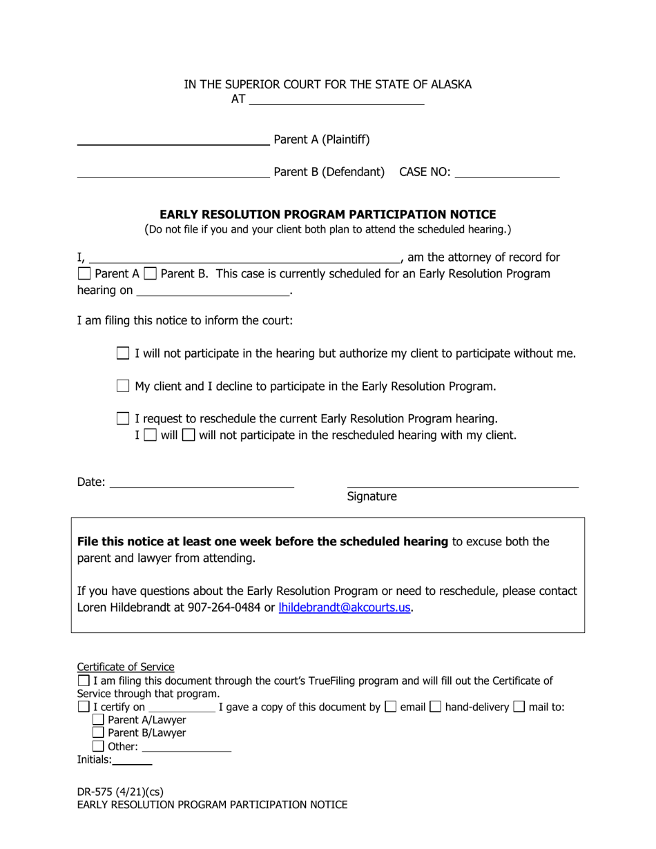 Form DR-575 Early Resolution Program Participation Notice - Alaska, Page 1