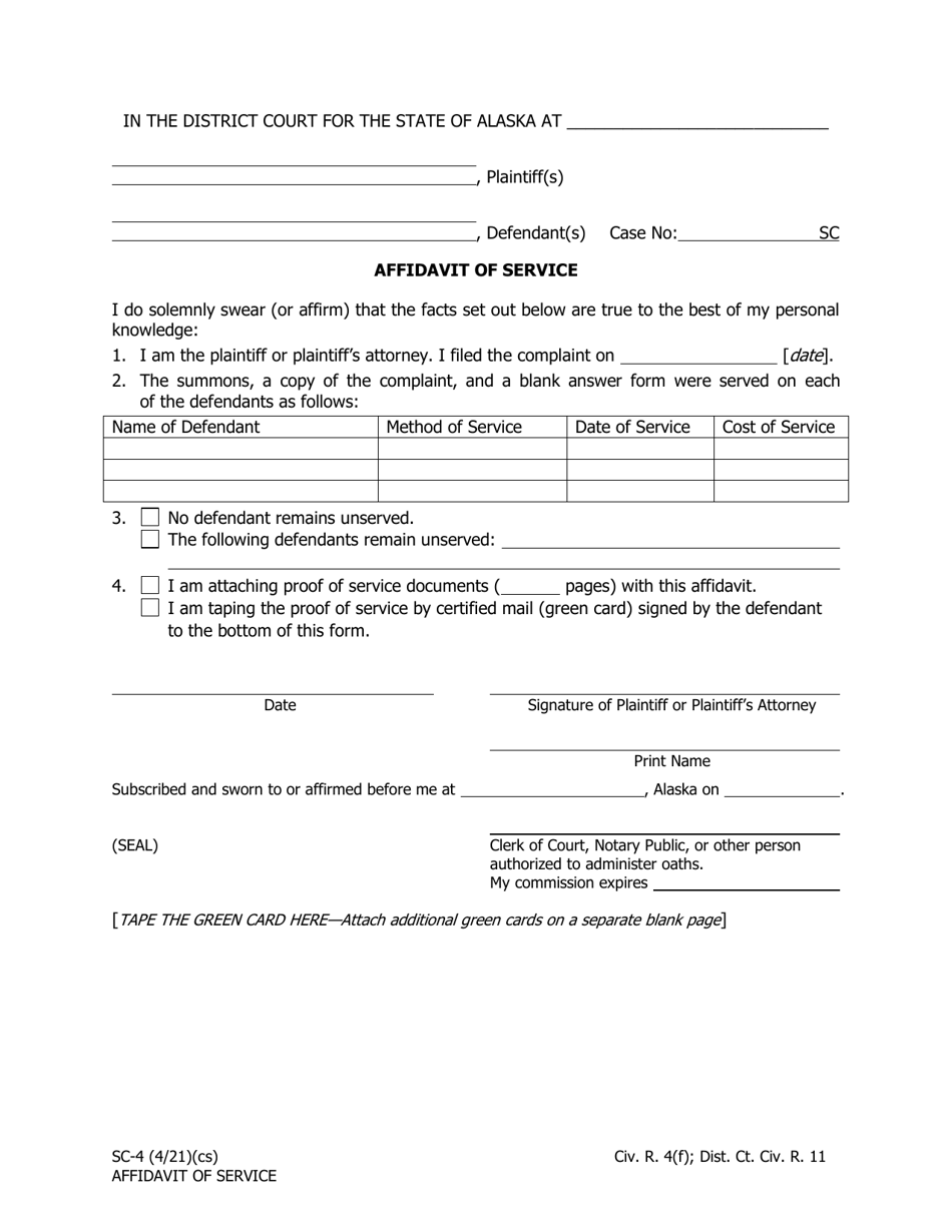 Form SC-4 Affidavit of Service - Alaska, Page 1