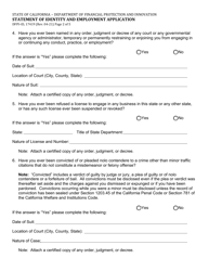 Form DFPI-EL17419 Statement of Identity and Employment Application - California, Page 2