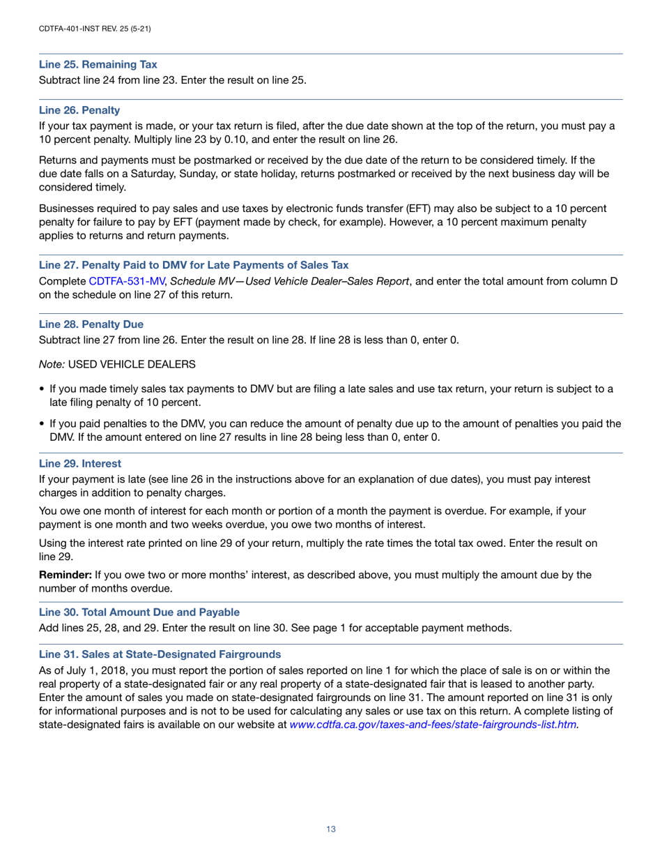 Instructions for Form CDTFA-401-A State, Local, and District Sales and Use Tax Return - California, Page 13