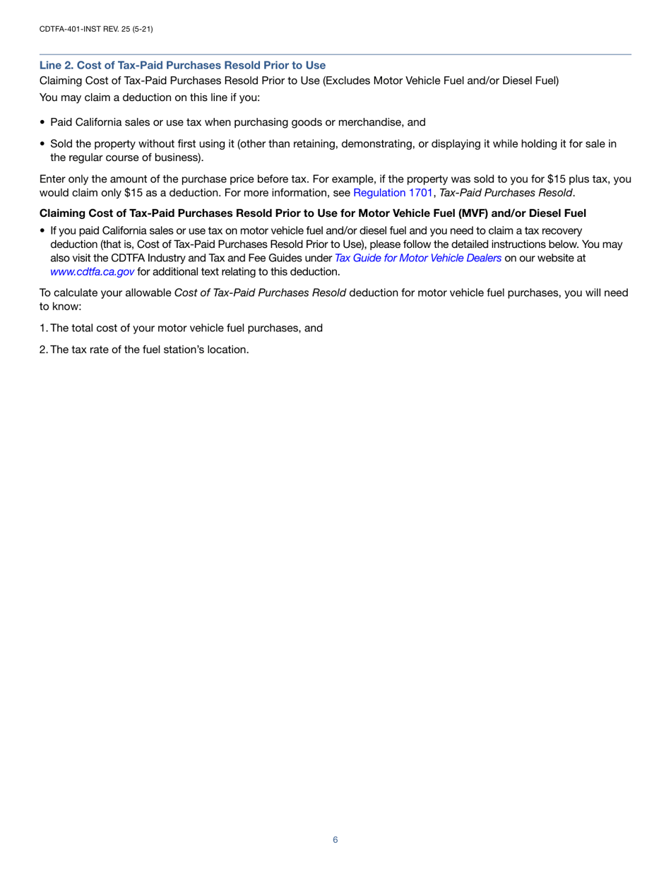 Instructions for Form CDTFA-401-A State, Local, and District Sales and Use Tax Return - California, Page 6