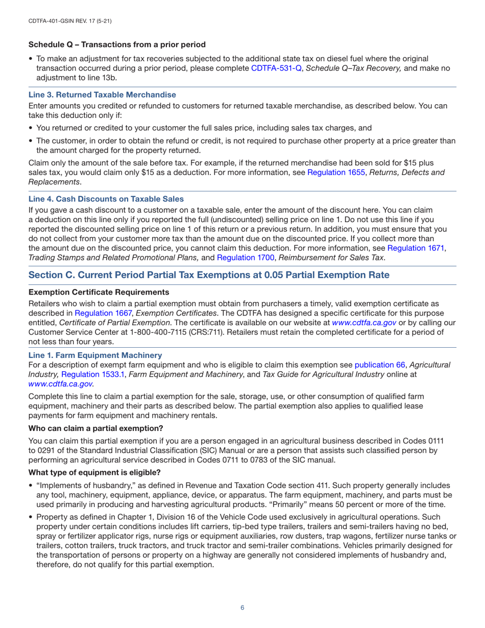 Instructions for Form CDTFA-401-GS State, Local, and District Sales and Use Tax Return - California, Page 6