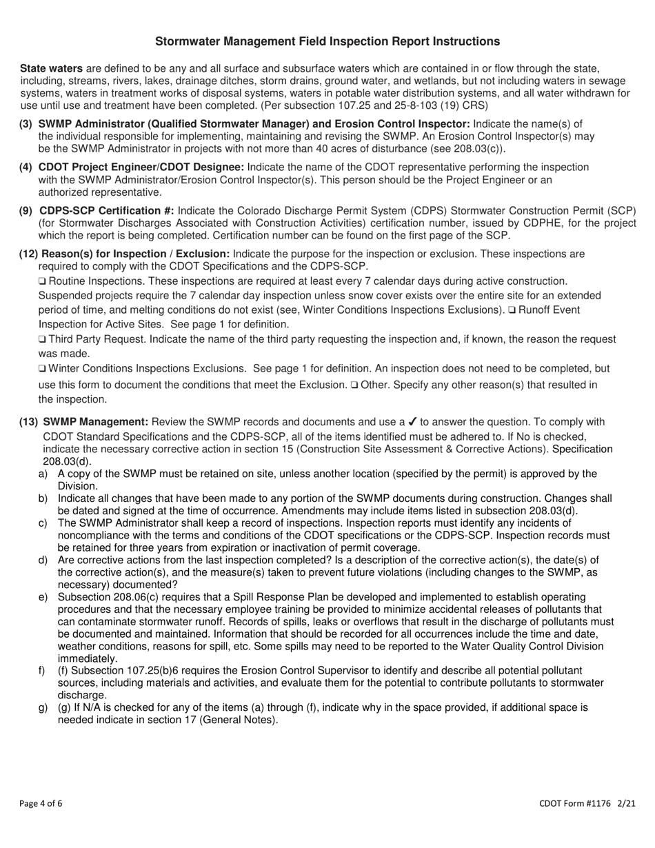 CDOT Form 1176 Stormwater Field Inspection Report - Active Construction - Colorado, Page 4