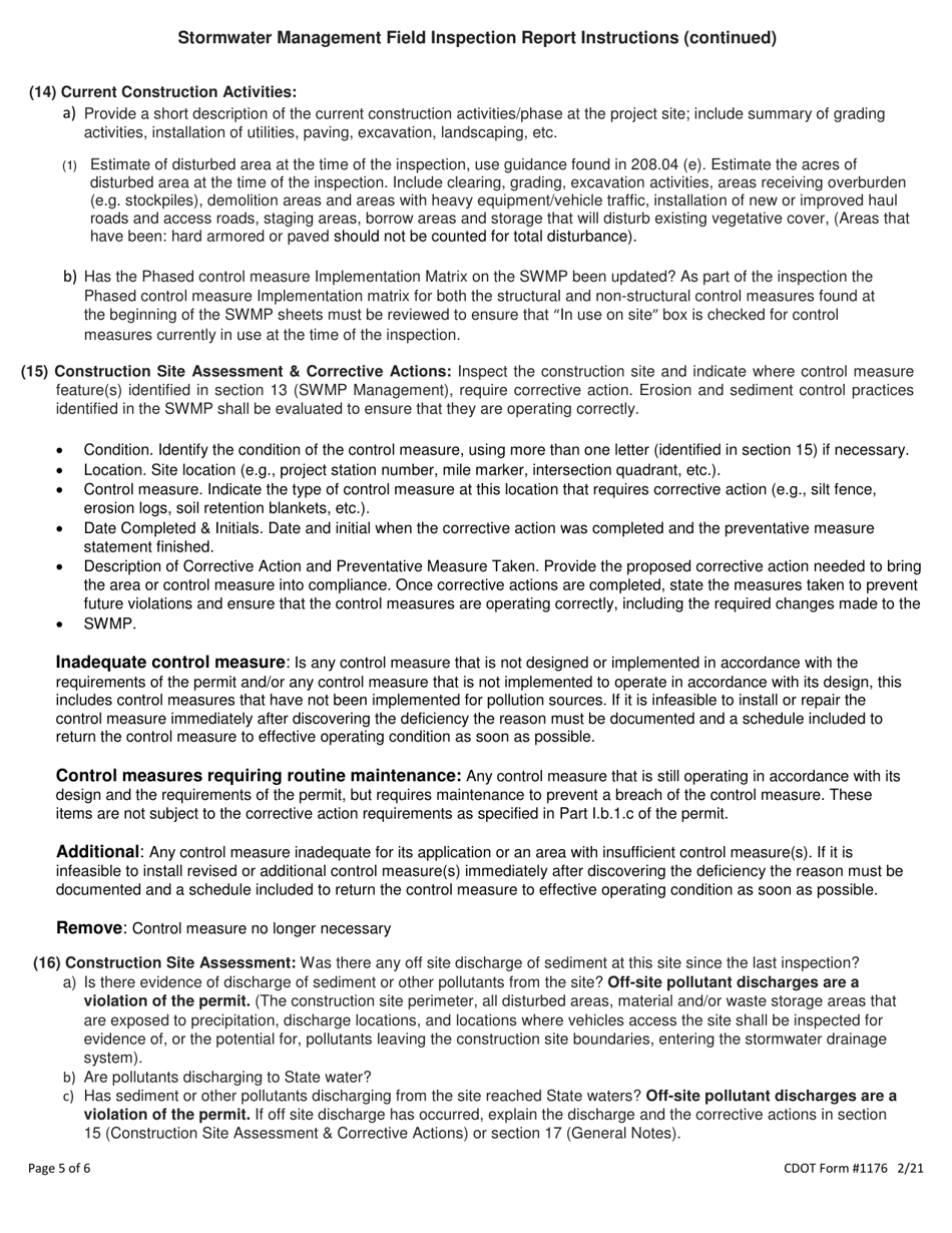 CDOT Form 1176 Stormwater Field Inspection Report - Active Construction - Colorado, Page 5