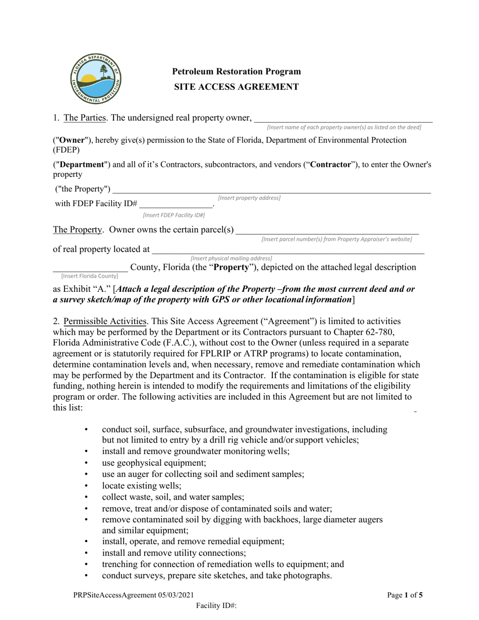Site Access Agreement - Florida, Page 1