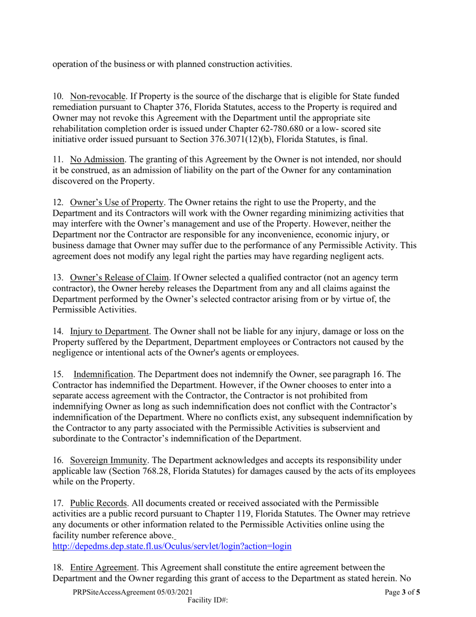 Site Access Agreement - Florida, Page 3