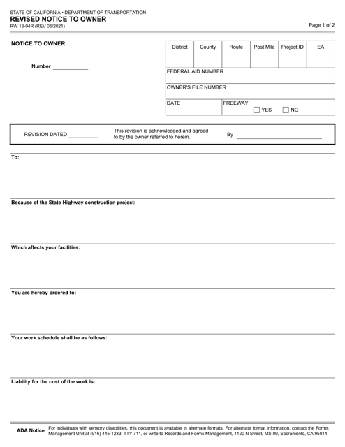 Form RW13-04R  Printable Pdf