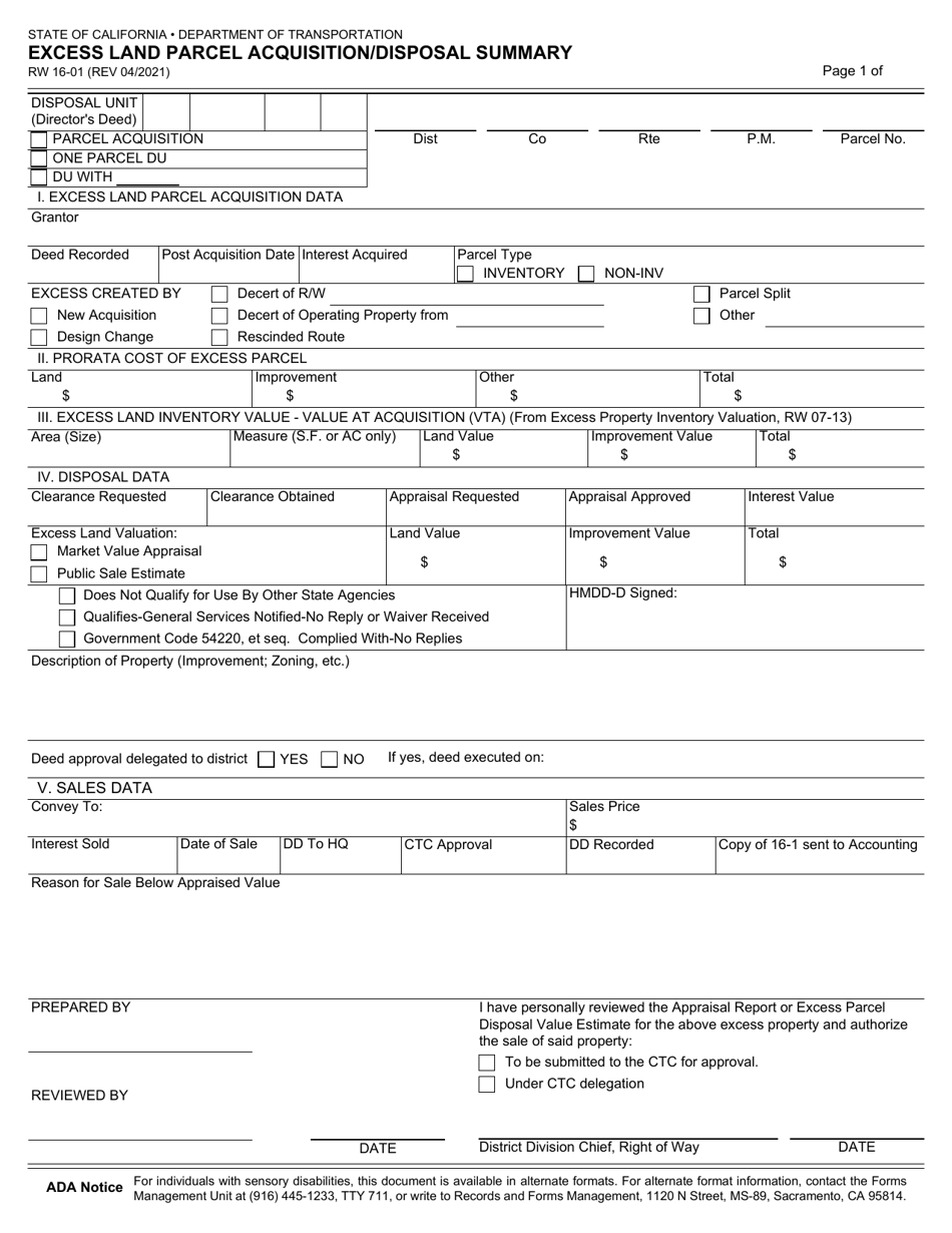 Form RW16-01 - Fill Out, Sign Online and Download Fillable PDF ...