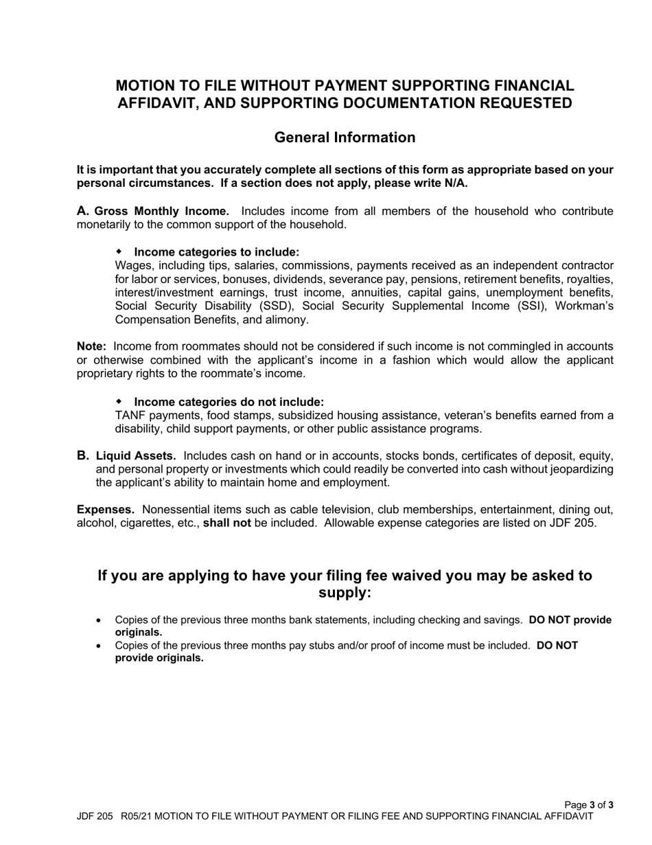 Form JDF205 Motion to: File Without Payment of Filing Fee / Waive Other Costs Owed to the State and Supporting Financial Affidavit - Colorado, Page 3