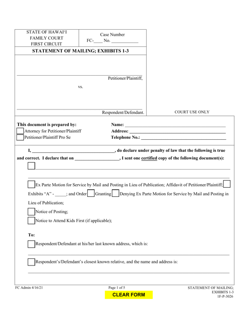 Form 1F-P-3026 Statement of Mailing; Exhibits 1-3 - Hawaii
