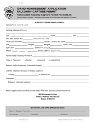 Document preview: Form SP-123 Idaho Nonresident Application Falconry Capture Permit - Idaho