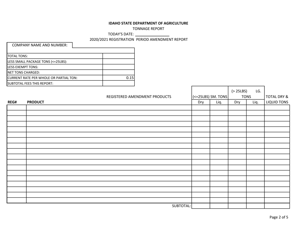 Soil and Plant Amendments Semi-annual Tonnage Report - Idaho, Page 2