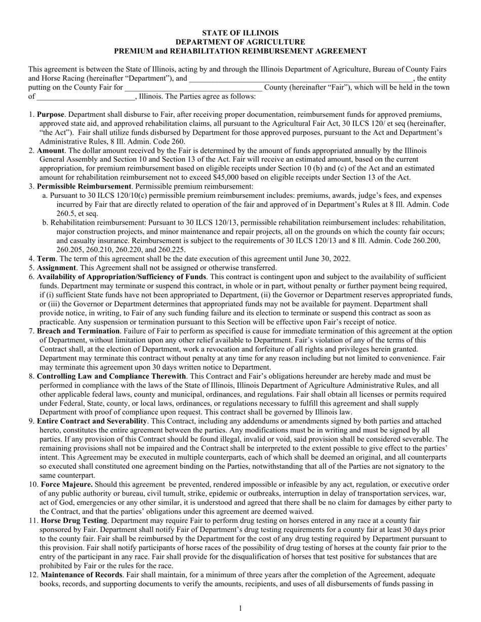 Premium and Rehabilitation Reimbursement Agreement - Illinois, Page 1