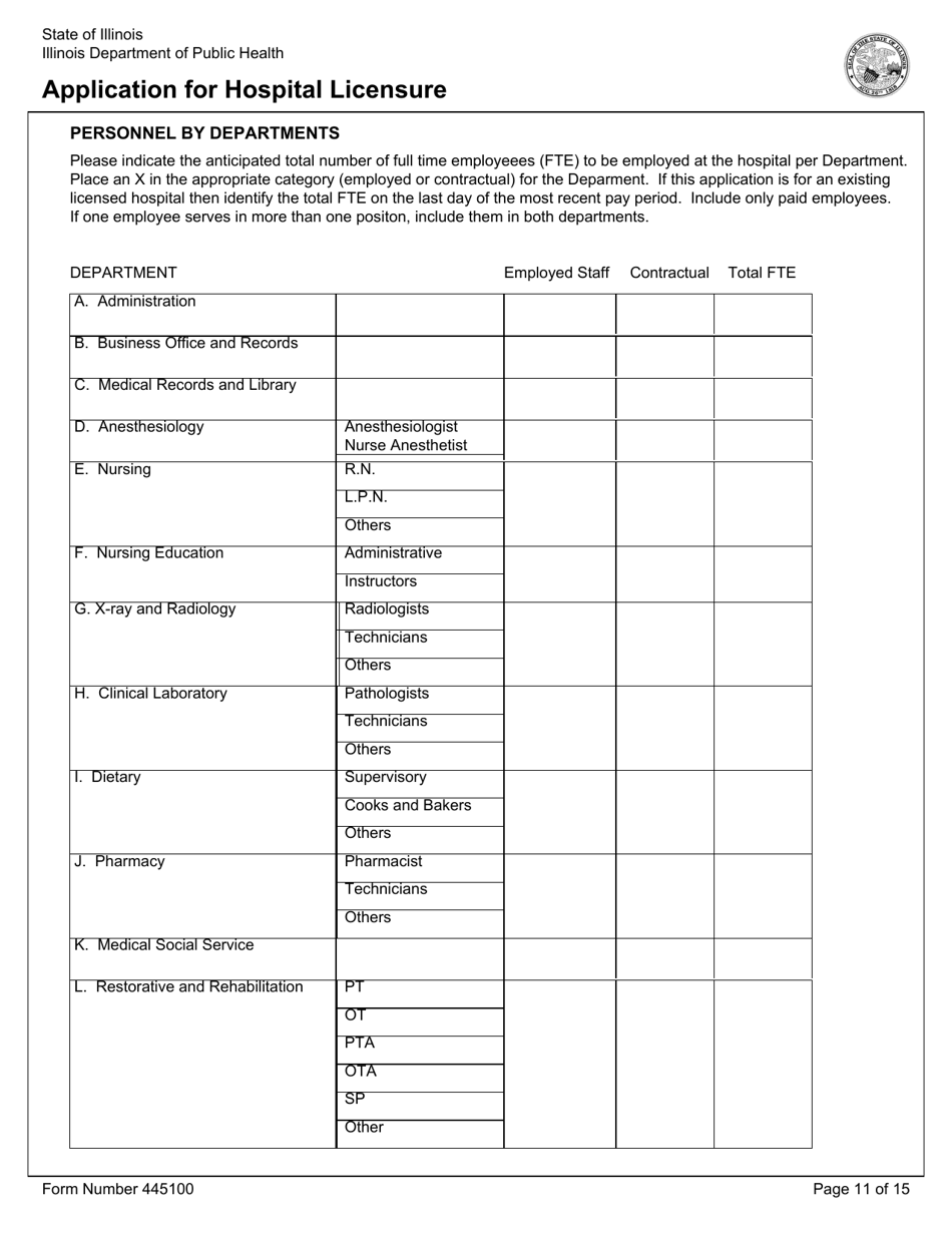 Form 445100 Application for Hospital Licensure - Illinois, Page 11