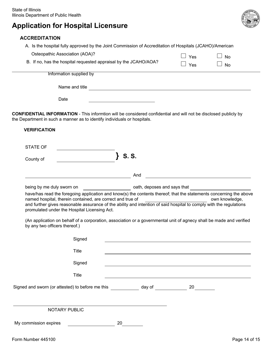 Form 445100 Application for Hospital Licensure - Illinois, Page 14