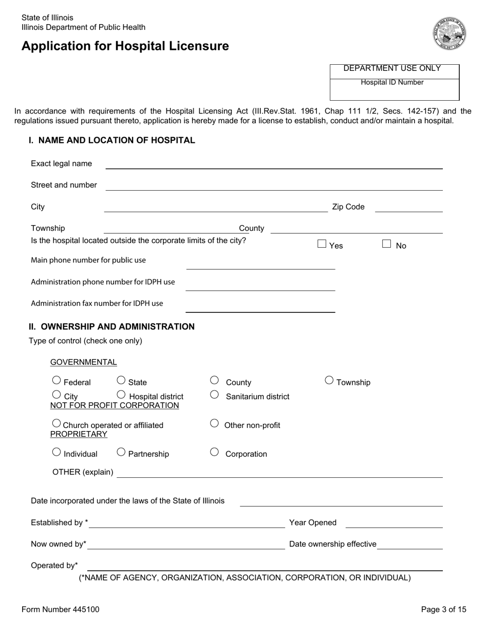 Form 445100 Application for Hospital Licensure - Illinois, Page 3