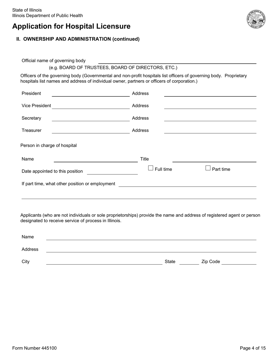 Form 445100 Application for Hospital Licensure - Illinois, Page 4