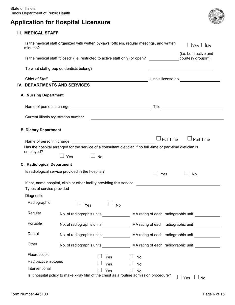 Form 445100 Application for Hospital Licensure - Illinois, Page 6