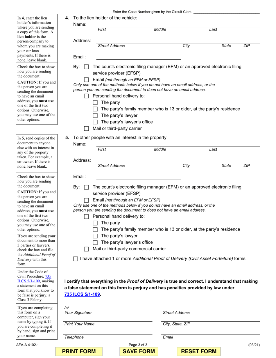 Form AFA-A4102.1 Answer to Complaint for Forfeiture (Not Involving Drugs or Money Laundering) - Illinois, Page 3