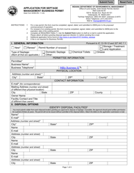 State Form 50399 Application for Septage Management Business Permit - Indiana