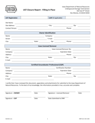 Document preview: DNR Form 542-1303 Ust Closure Report - Filling in Place - Iowa