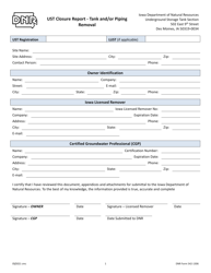 DNR Form 542-1306 Ust Closure Report - Tank and/or Piping Removal - Iowa
