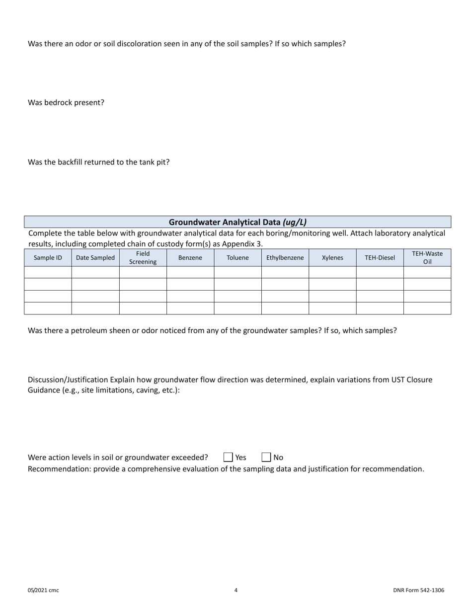 DNR Form 542-1306 Ust Closure Report - Tank and / or Piping Removal - Iowa, Page 4