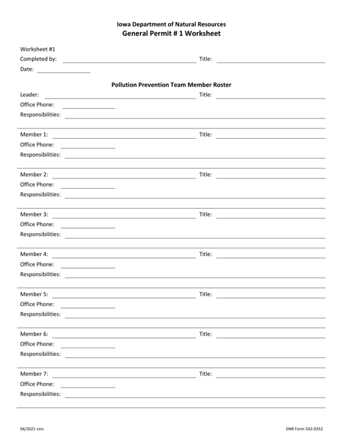 DNR Form 542-0352 General Permit 1 Worksheet - Iowa