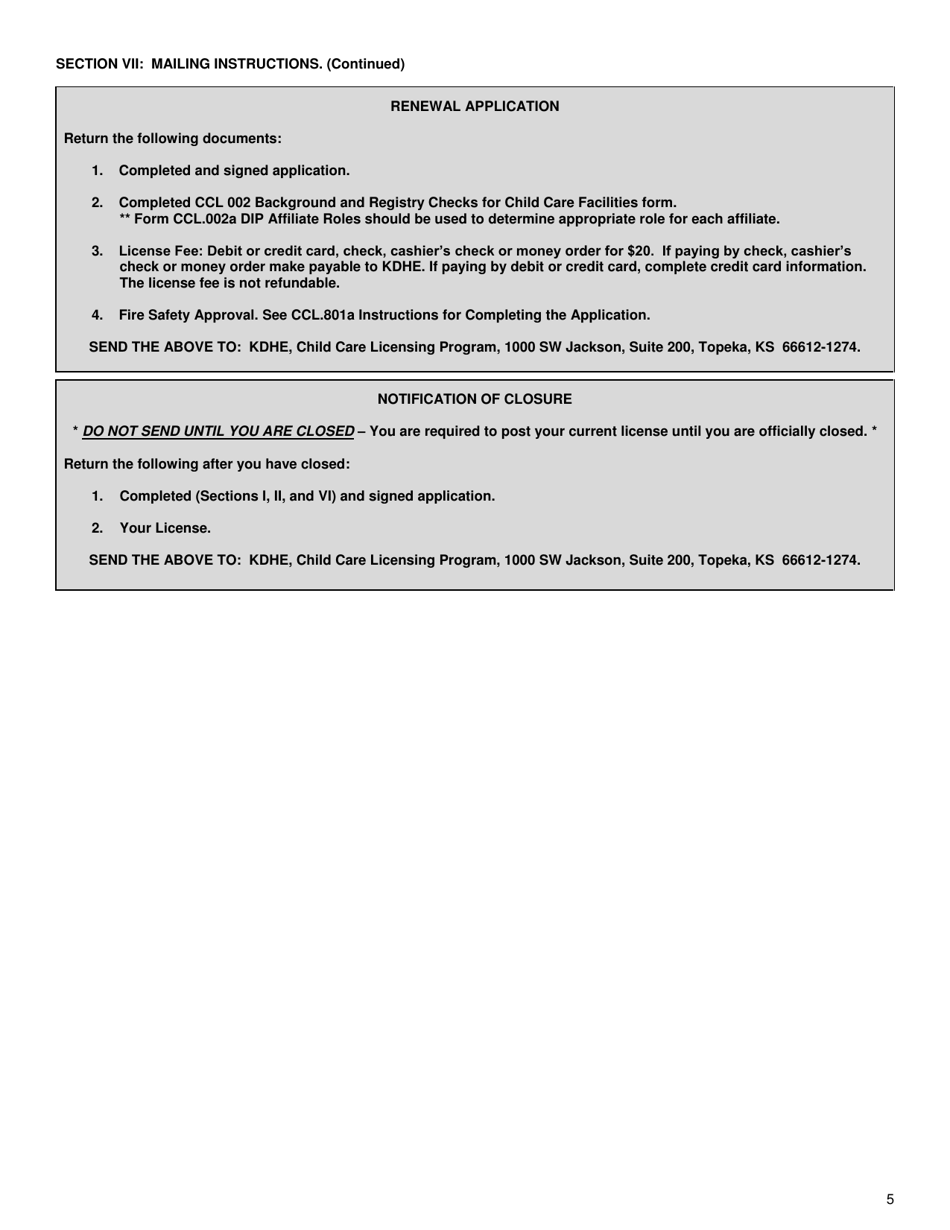 Form CCL.801 Application for a School Age Drop-In Program - Kansas, Page 5