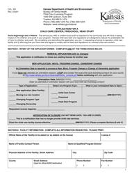 Form CCL.301 &quot;Application for a Child Care Center, Preschool, Head Start&quot; - Kansas