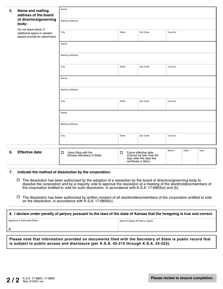Form DS Certificate of Dissolution, Kansas for-Profit and Not-For-Profit Corporations - Kansas, Page 3