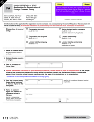 Form FA Application for Registration of Foreign Covered Entity - Kansas, Page 4