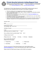 Document preview: Private Security Instructor Listing Request Form - Oregon
