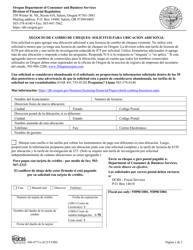 Formulario 440-4770S &quot;Negocio De Cambio De Cheques - Solicitud Para Ubicacion Adicional&quot; - Oregon (Spanish)
